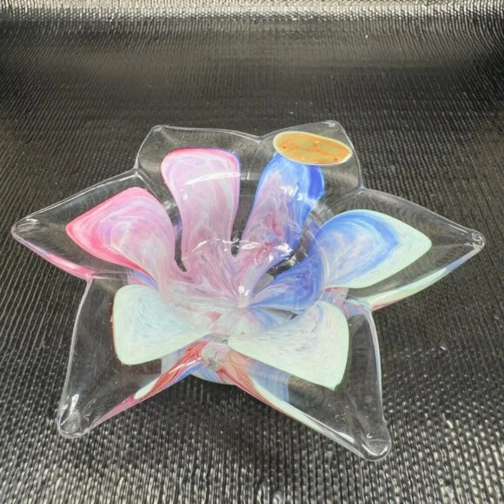 Crystal Clear Italian Art‎ Glass Flower Shaped Votive Candle Holder Dish Bowl